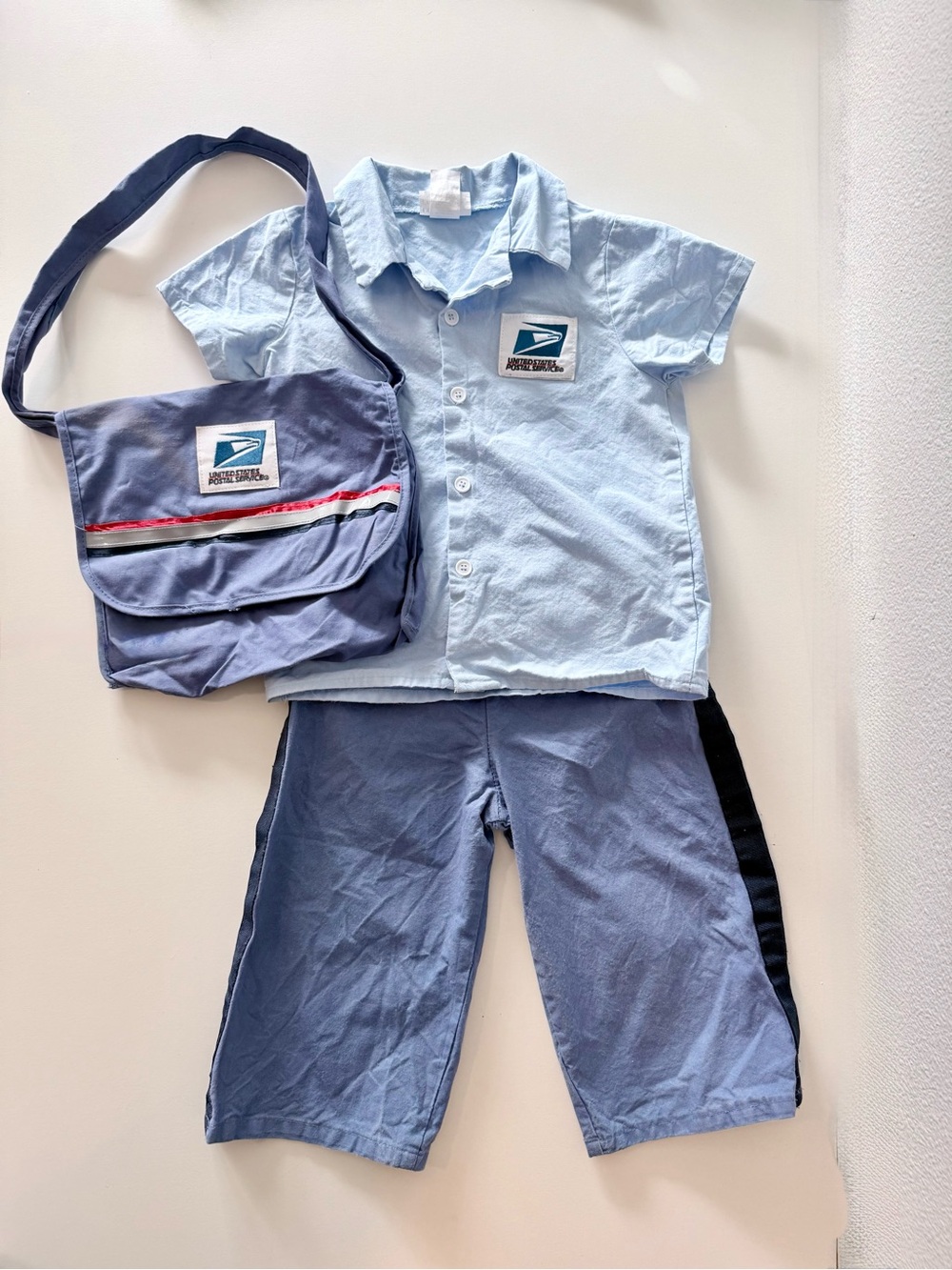 Vintage Y2K USPS Mr Postman Costume Toddler Set 3pc Shirt Pants Bag 2T-4T